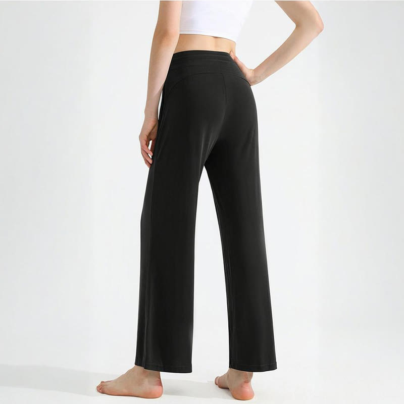Pantalon de yoga droit drapé uni Olivenorma pour femme avec cordon de serrage - image 7