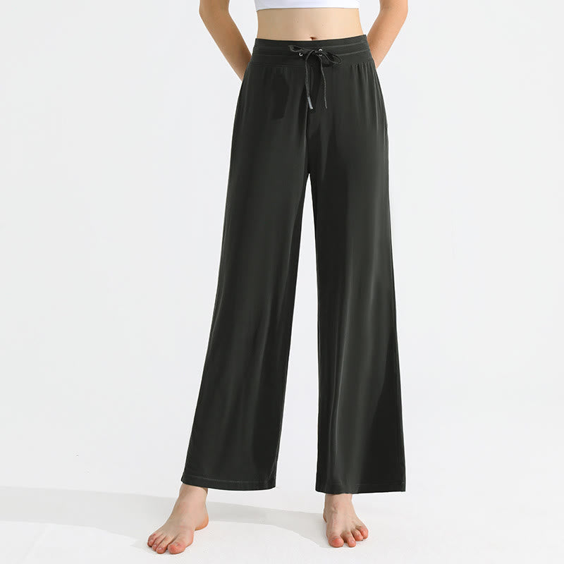 Pantalon de yoga droit drapé uni Olivenorma pour femme avec cordon de serrage - image 5