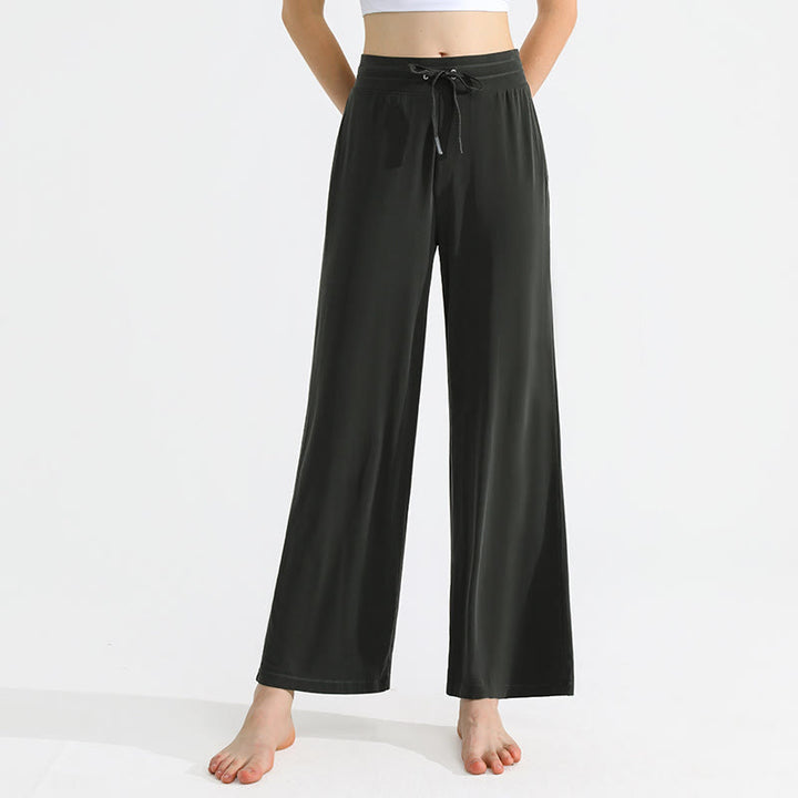 Pantalon de yoga droit drapé uni Olivenorma pour femme avec cordon de serrage - image 5