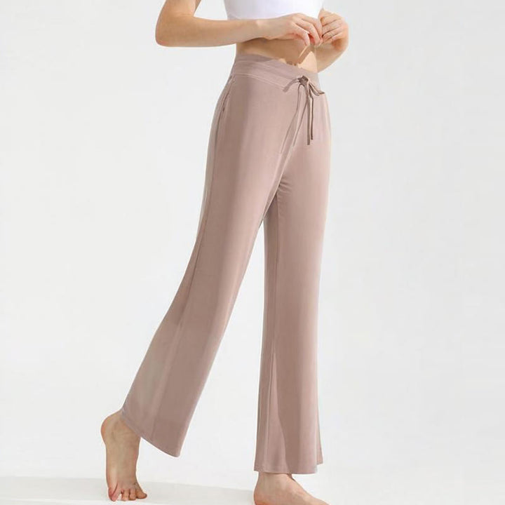 Pantalon de yoga droit drapé uni Olivenorma pour femme avec cordon de serrage