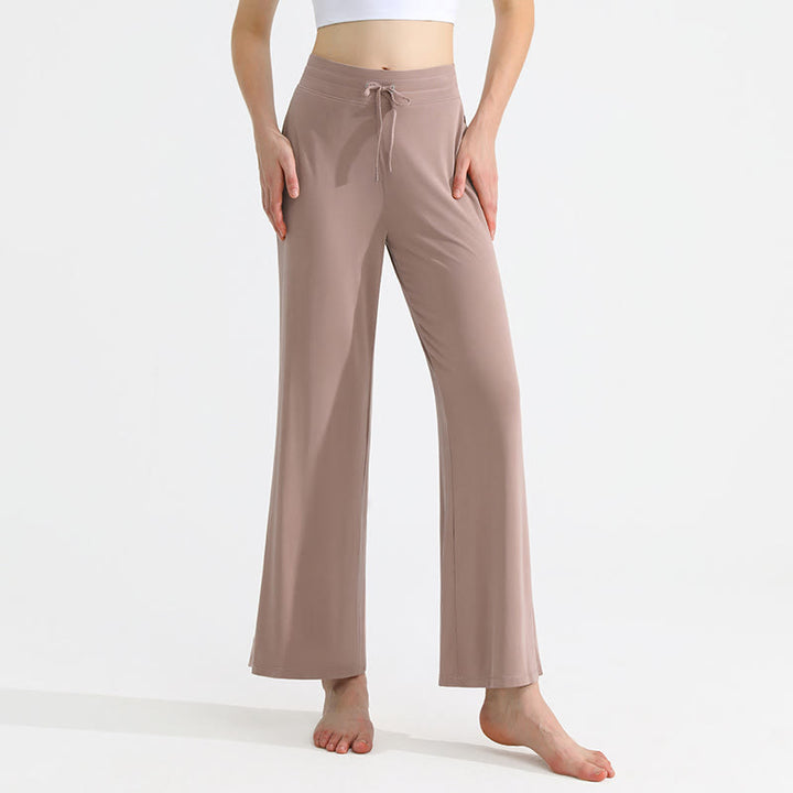 Pantalon de yoga droit drapé uni Olivenorma pour femme avec cordon de serrage
