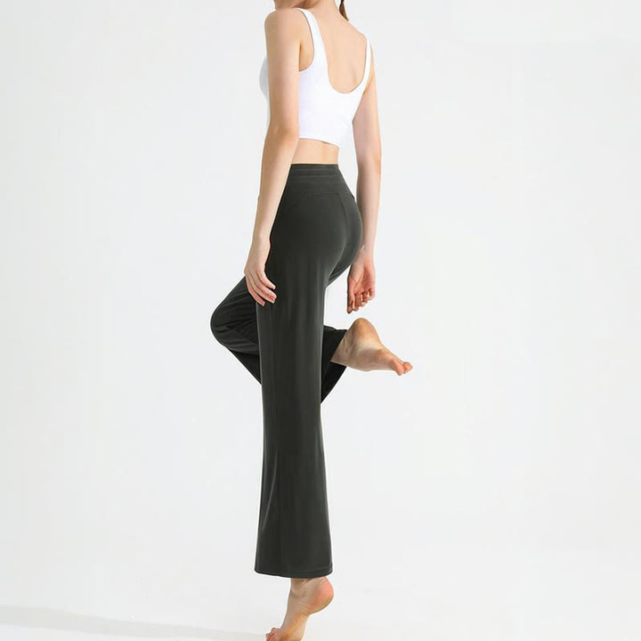 Pantalon de yoga droit drapé uni Olivenorma pour femme avec cordon de serrage