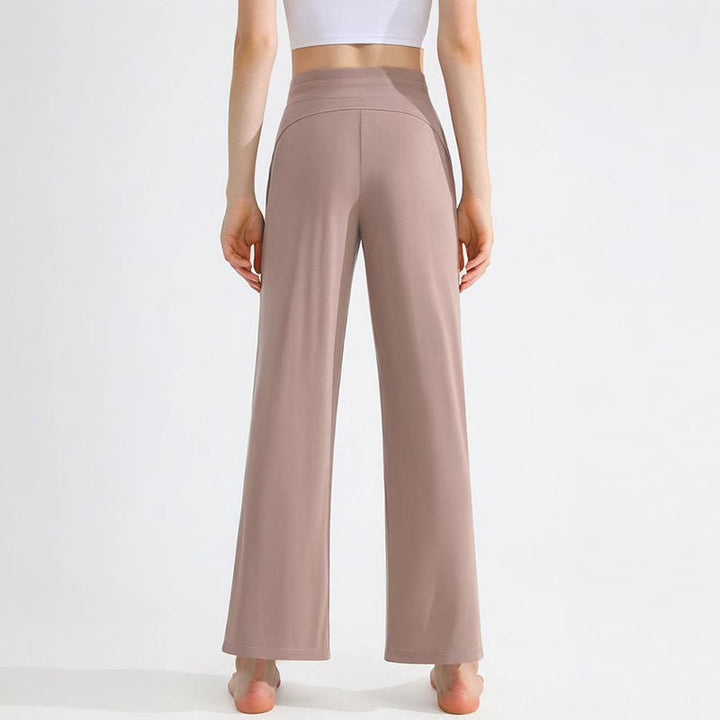 Pantalon de yoga droit drapé uni Olivenorma pour femme avec cordon de serrage