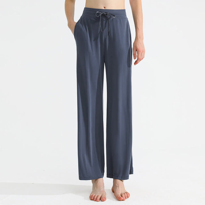 Pantalon de yoga droit drapé uni Olivenorma pour femme avec cordon de serrage