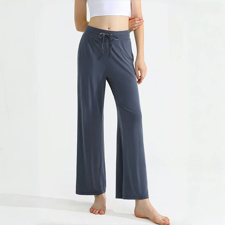 Pantalon de yoga droit drapé uni Olivenorma pour femme avec cordon de serrage - Bleu marine - XL - image 10