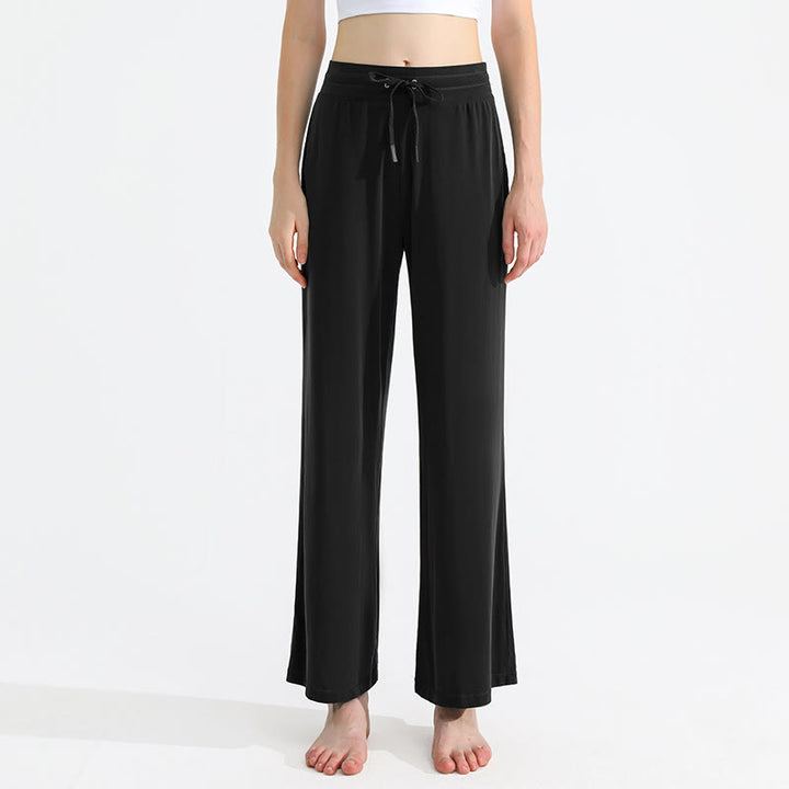 Pantalon de yoga droit drapé uni Olivenorma pour femme avec cordon de serrage