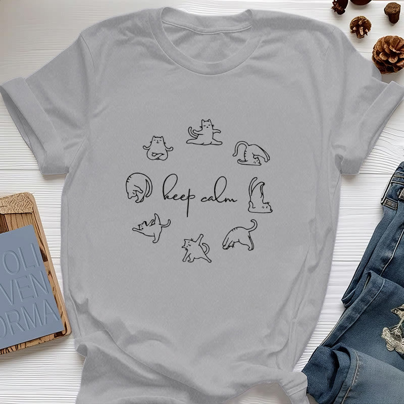 T-shirt de yoga Olivenorma avec un chat mignon et drôle - Gris - 2XL - image 6