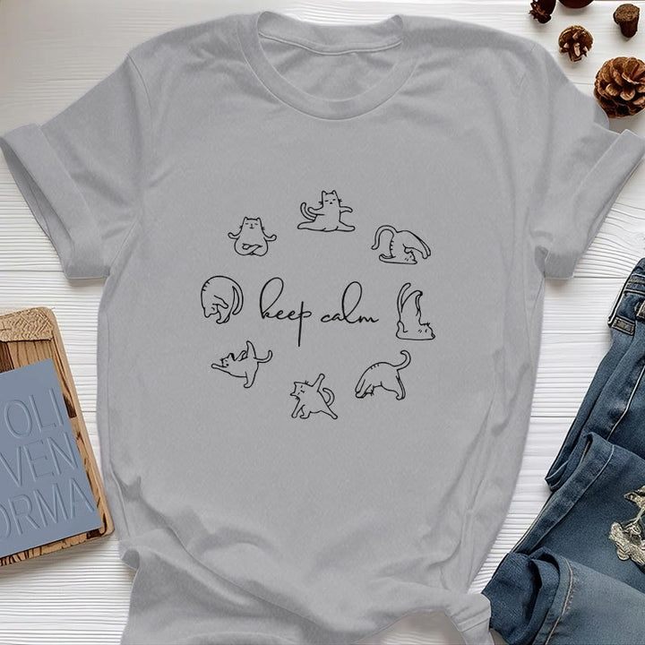 T-shirt de yoga Olivenorma avec un chat mignon et drôle - Gris - 2XL - image 6
