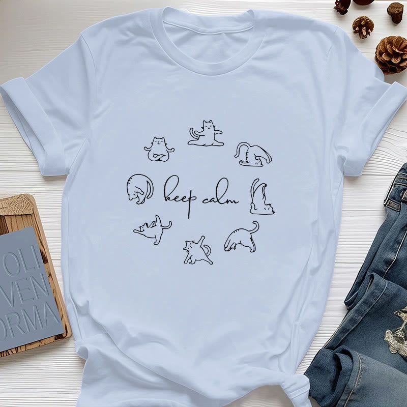 T-shirt de yoga Olivenorma avec un chat mignon et drôle - Bleu - 2XL - image 10