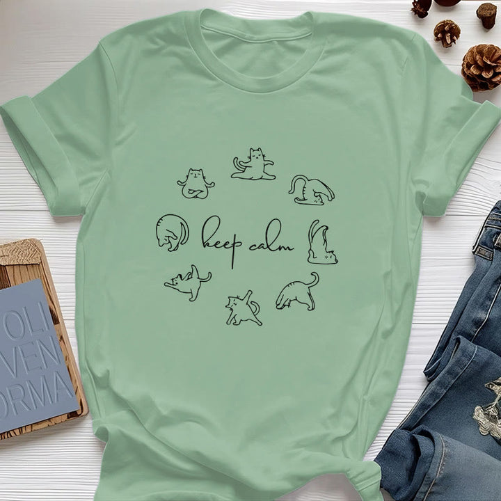 T-shirt de yoga Olivenorma avec un chat mignon et drôle - Vert clair - 2XL - image 16