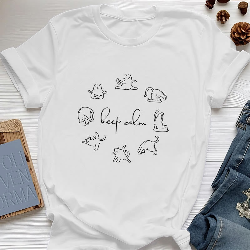 T-shirt de yoga Olivenorma avec un chat mignon et drôle - Blanc - 2XL - image 4