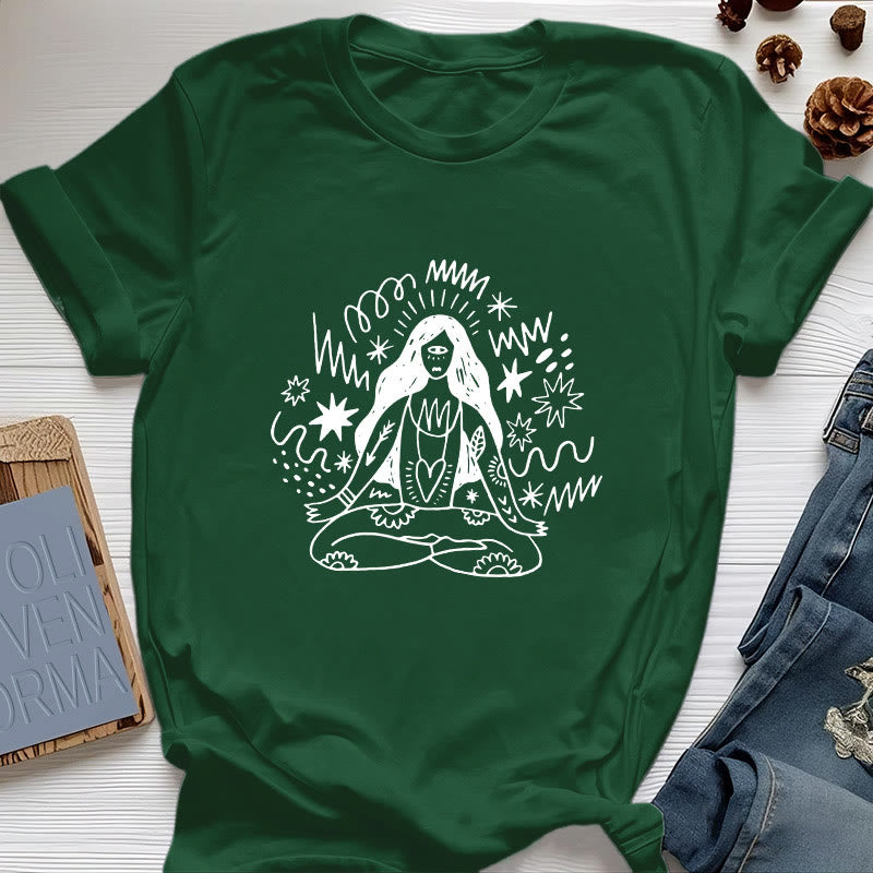 T-shirt Olivenorma Graffiti Line Drawing Yoga Girl