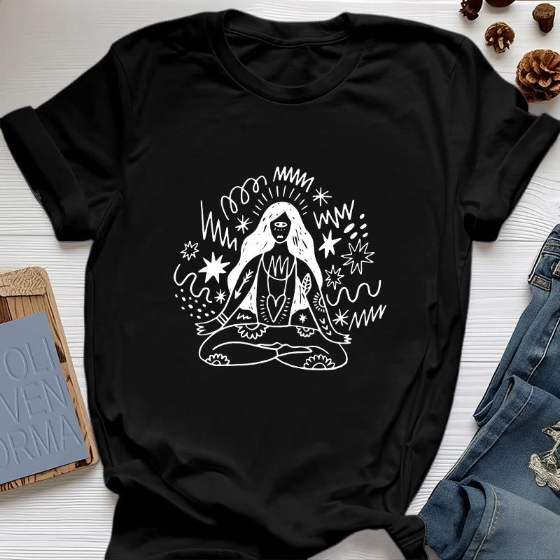 T-shirt Olivenorma Graffiti Line Drawing Yoga Girl - Noir - 2XL - image 6