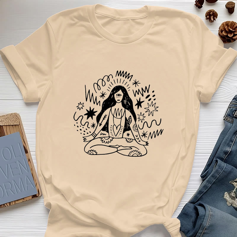 T-shirt Olivenorma Graffiti Line Drawing Yoga Girl - Jaune - 2XL - image 0
