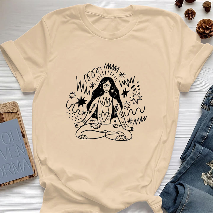 T-shirt Olivenorma Graffiti Line Drawing Yoga Girl - Jaune - 2XL - image 0