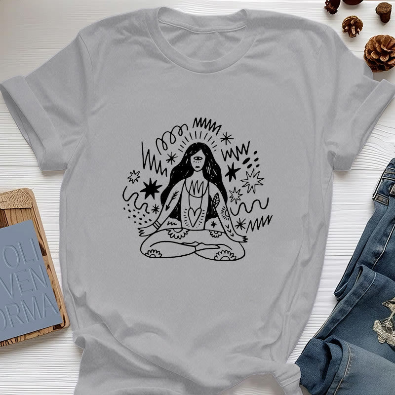 T-shirt Olivenorma Graffiti Line Drawing Yoga Girl - Gris - 2XL - image 8