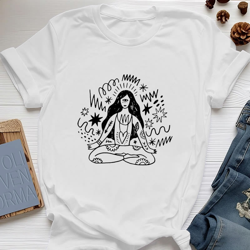 T-shirt Olivenorma Graffiti Line Drawing Yoga Girl - Blanc - 2XL - image 4