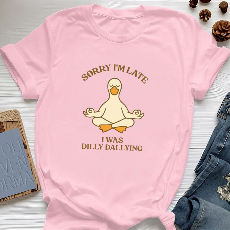 T-shirt Olivenorma « Désolé, je suis en retard, j'ai traîné les pieds » - Rose - Canard méditant - 2XL - image 27