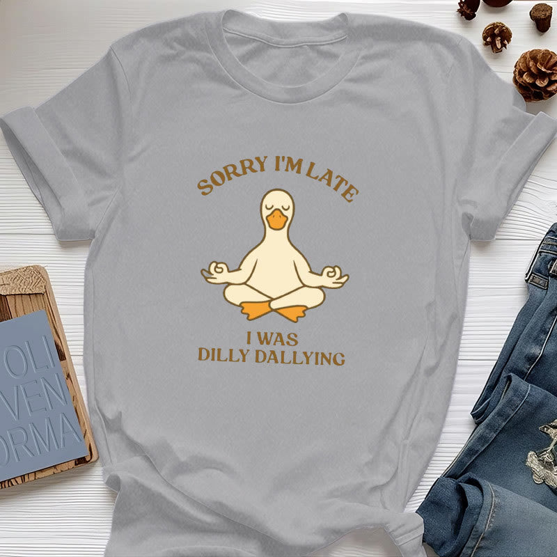 T-shirt Olivenorma « Désolé, je suis en retard, j'ai traîné les pieds » - Gris - Canard méditant - 2XL - image 12