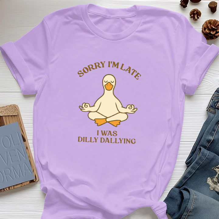 T-shirt Olivenorma « Désolé, je suis en retard, j'ai traîné les pieds » - Violet - Canard méditant - 2XL - image 32