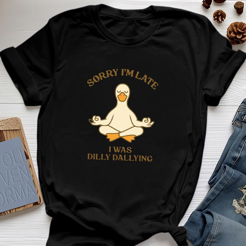 T-shirt Olivenorma « Désolé, je suis en retard, j'ai traîné les pieds » - Noir - Canard méditant - 2XL - image 7