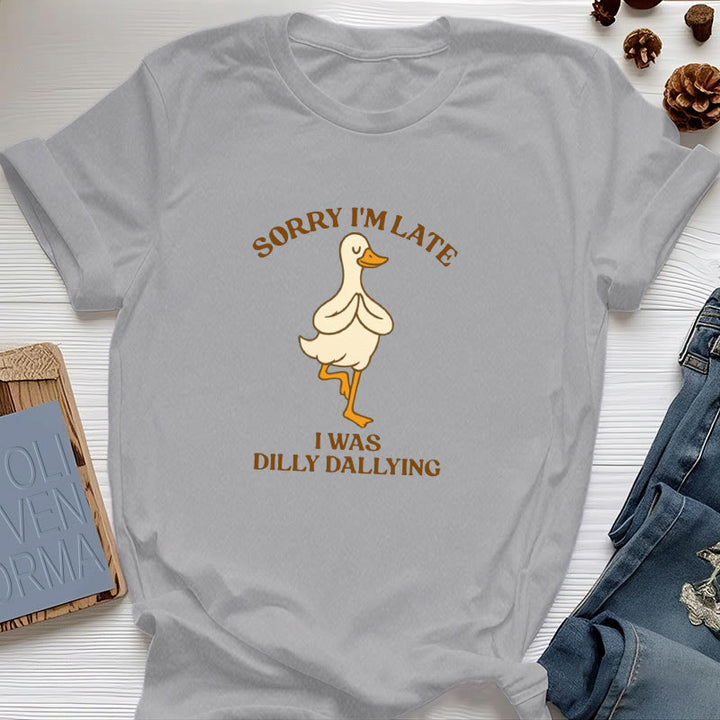 T-shirt Olivenorma « Désolé, je suis en retard, j'ai traîné les pieds » - Gris - Canard en posture de l'arbre - 2XL - image 14