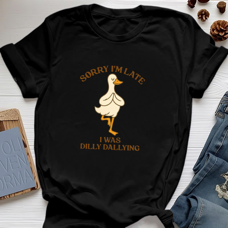 T-shirt Olivenorma « Désolé, je suis en retard, j'ai traîné les pieds » - Noir - Canard en posture de l'arbre - 2XL - image 9
