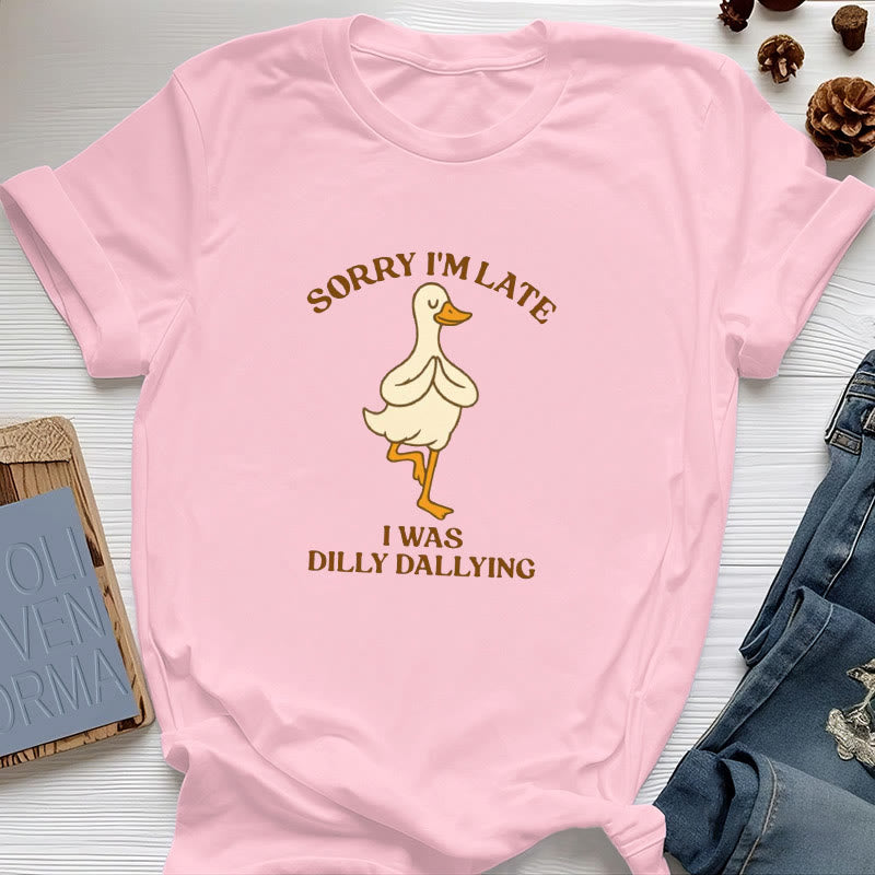 T-shirt Olivenorma « Désolé, je suis en retard, j'ai traîné les pieds » - Rose - Canard en posture de l'arbre - 2XL - image 29