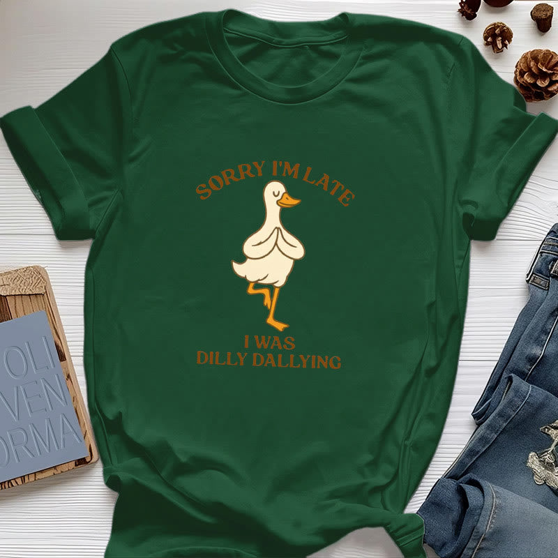 T-shirt Olivenorma « Désolé, je suis en retard, j'ai traîné les pieds » - Vert foncé - Canard en posture de l'arbre - 2XL - image 44