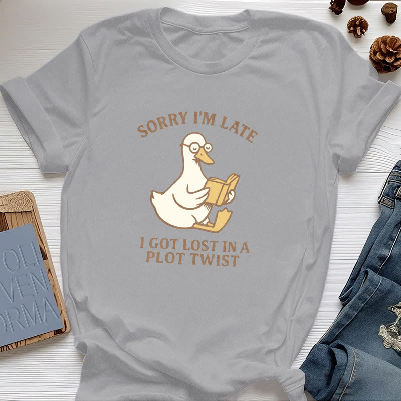T-shirt Olivenorma « Désolé, je suis en retard, j'ai traîné les pieds » - Gris - Canard de lecture - 2XL - image 15