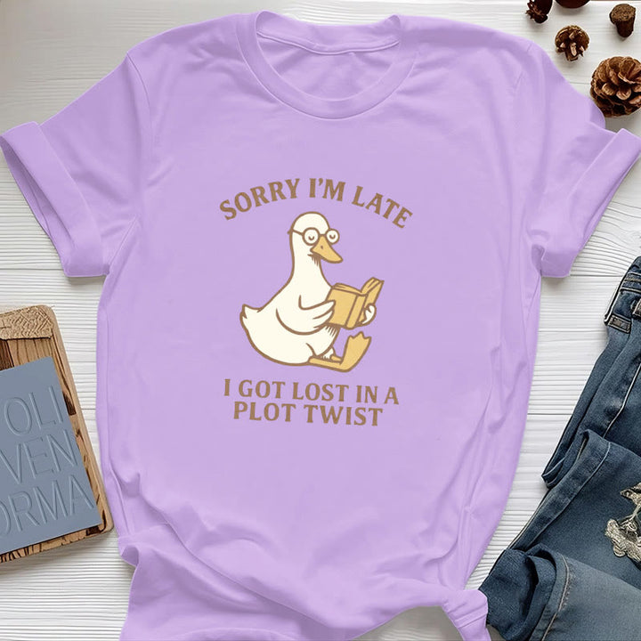 T-shirt Olivenorma « Désolé, je suis en retard, j'ai traîné les pieds » - Violet - Canard de lecture - 2XL - image 35