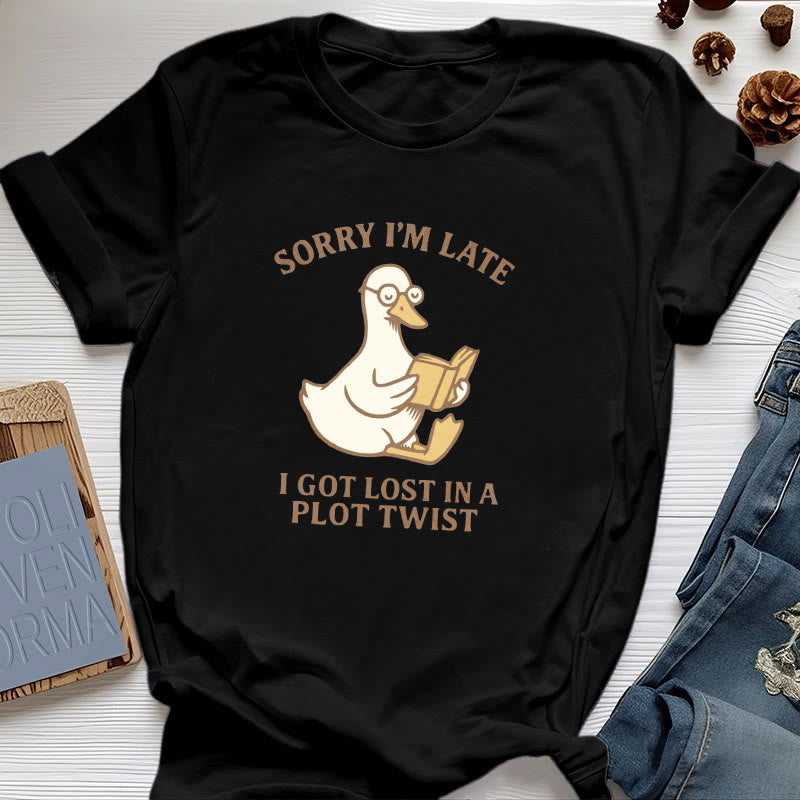 T-shirt Olivenorma « Désolé, je suis en retard, j'ai traîné les pieds » - Noir - Canard de lecture - 2XL - image 10