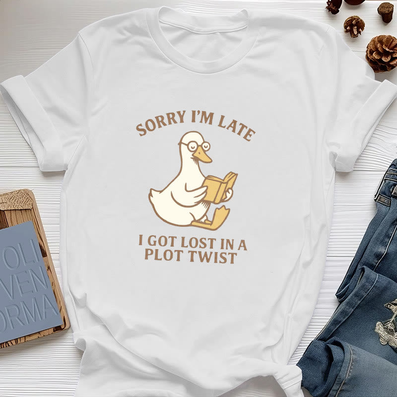 T-shirt Olivenorma « Désolé, je suis en retard, j'ai traîné les pieds » - Blanc - Canard de lecture - 2XL - image 5