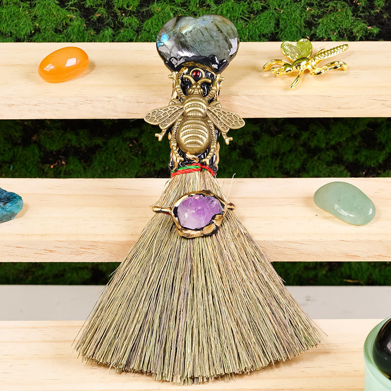 Balai de sorcière en cristal en forme de cœur Olivenorma , décoration wiccan purificatrice - Labradorite - image 2