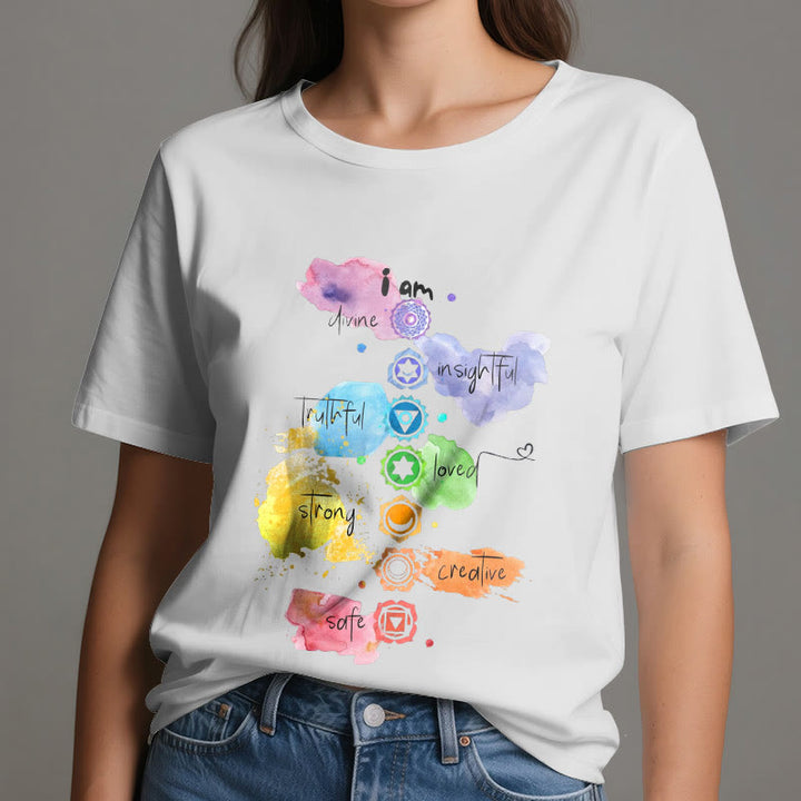 T-shirt de yoga Olivenorma « I AM » avec l'énergie des 7 chakras - image 1
