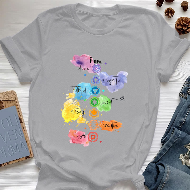 T-shirt de yoga Olivenorma « I AM » avec l'énergie des 7 chakras - Gris - 2XL - image 7