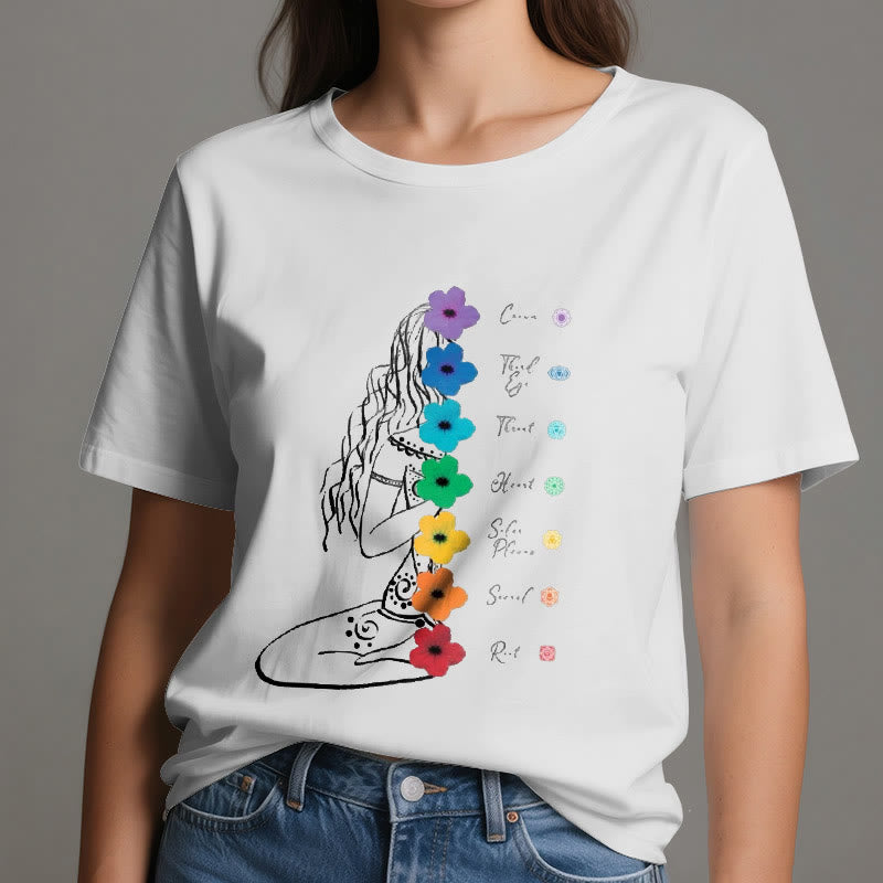 T-shirt Olivenorma Meditation Girl 7 Chakra Flowers - image 1