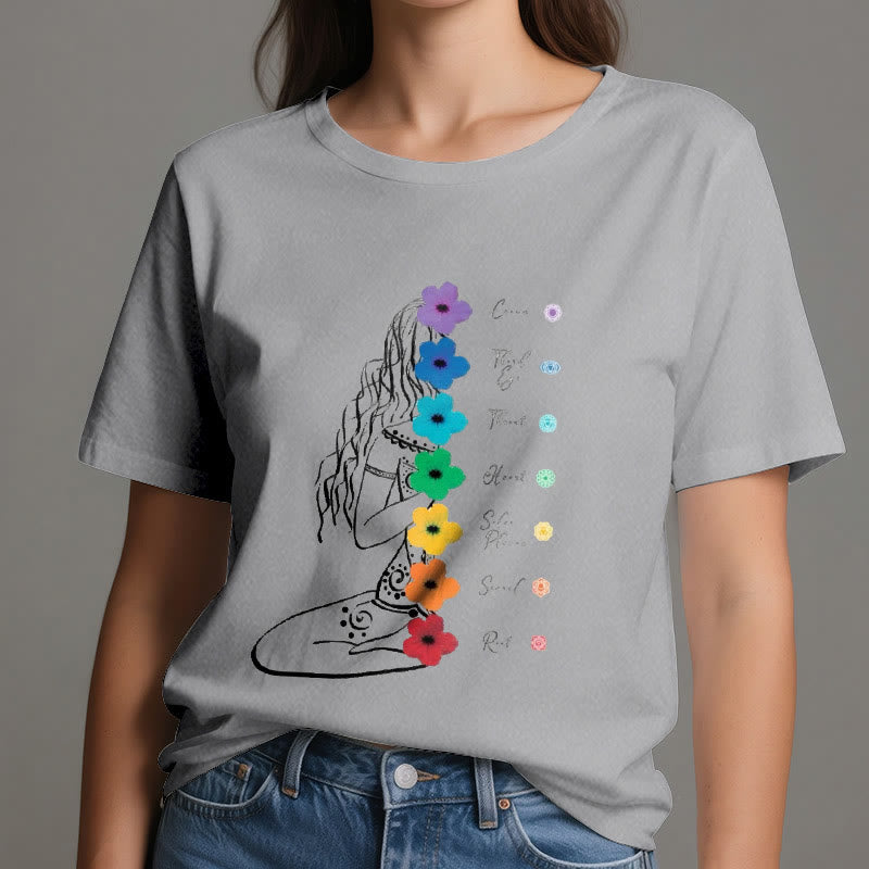 T-shirt Olivenorma Meditation Girl 7 Chakra Flowers - image 8