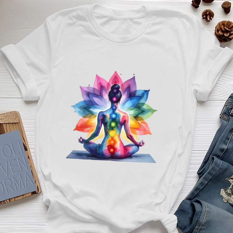 Olivenorma 7 Chakra Méditation Lotus T-Shirt - Blanc - 2XL - image 0