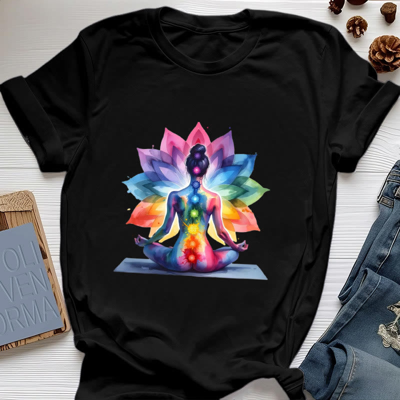 Olivenorma 7 Chakra Méditation Lotus T-Shirt - Noir - 2XL - image 5