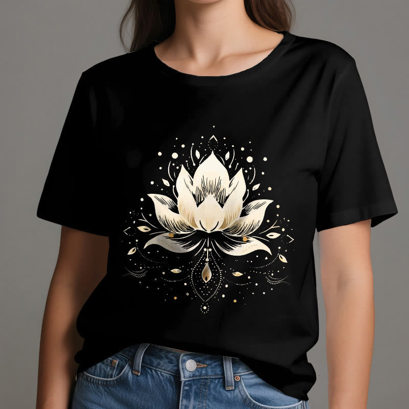 T-shirt en pur coton Olivenorma avec lotus en fleurs - image 1