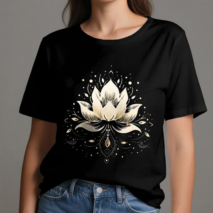 T-shirt en pur coton Olivenorma avec lotus en fleurs - image 1