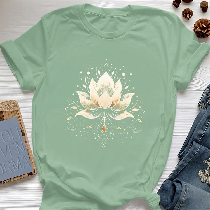 T-shirt en pur coton Olivenorma avec lotus en fleurs - Vert clair - 2XL - image 17