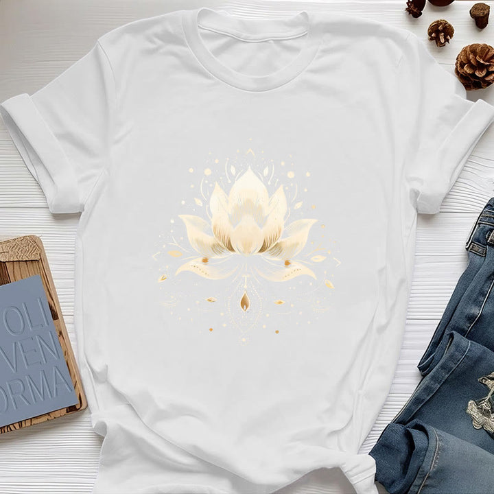 T-shirt en pur coton Olivenorma avec lotus en fleurs - Blanc - 2XL - image 5