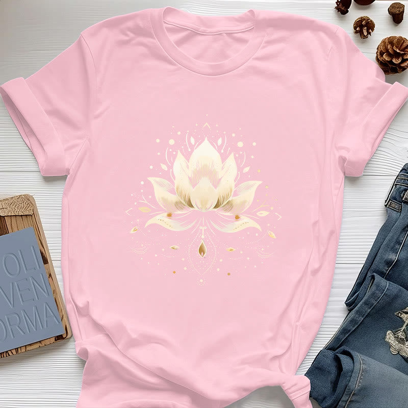 T-shirt en pur coton Olivenorma avec lotus en fleurs - Rose - 2XL - image 13