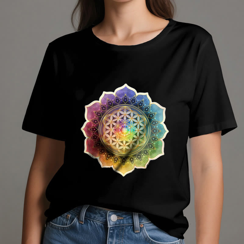 T-shirt en coton Olivenorma avec médaille des 7 chakras et fleur de vie - image 7