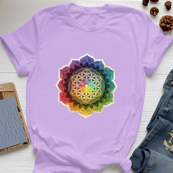 T-shirt en coton Olivenorma avec médaille des 7 chakras et fleur de vie - Violet - 2XL - image 15