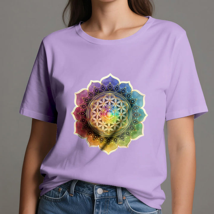 T-shirt en coton Olivenorma avec médaille des 7 chakras et fleur de vie - image 17