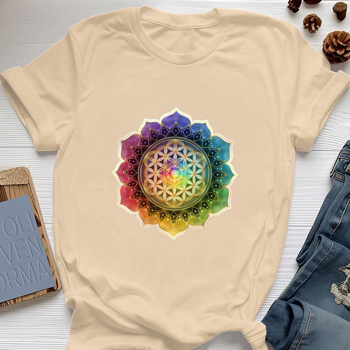 T-shirt en coton Olivenorma avec médaille des 7 chakras et fleur de vie - Jaune - 2XL - image 9
