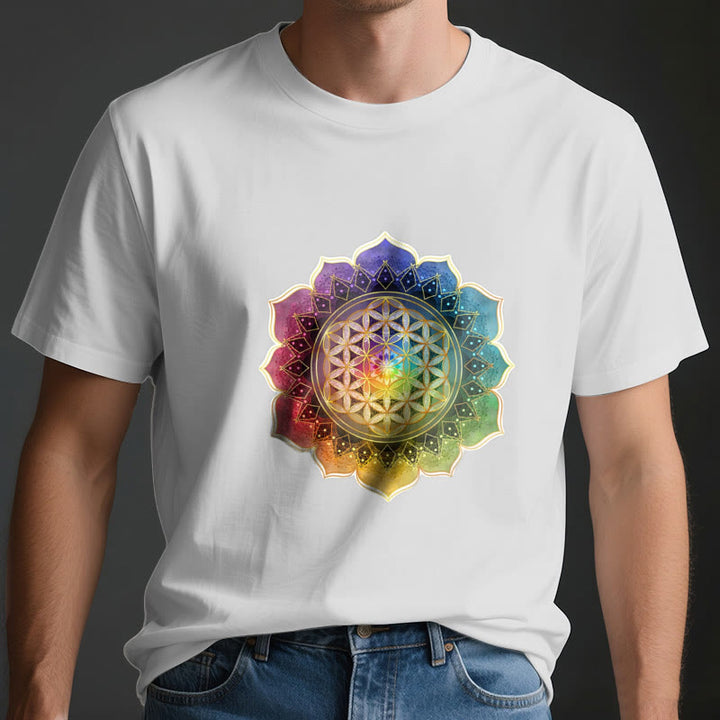 T-shirt en coton Olivenorma avec médaille des 7 chakras et fleur de vie - image 3